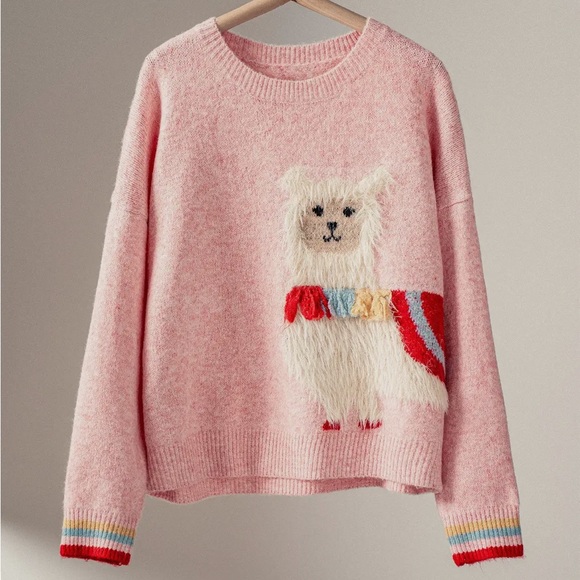 280. Whimsical Alpaca knit embroidered sweater in pink - Picture 1 of 1